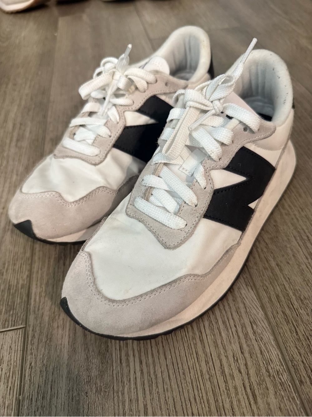 New balance Classic womens White and Gray Athletic Sneakers with Black Accent